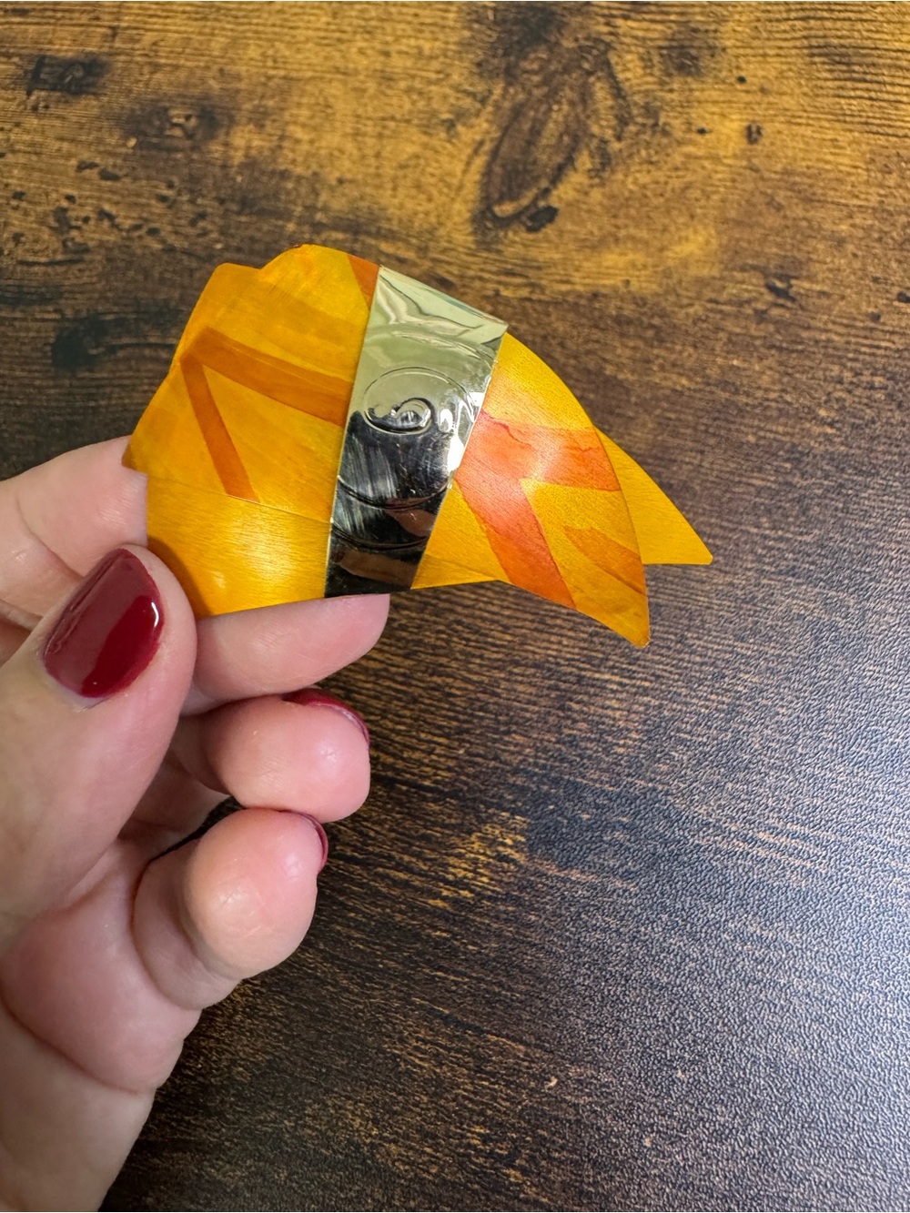 Hand Crafted Yellow Orange and Silver Abstract Brooch Pin Unsigned Art